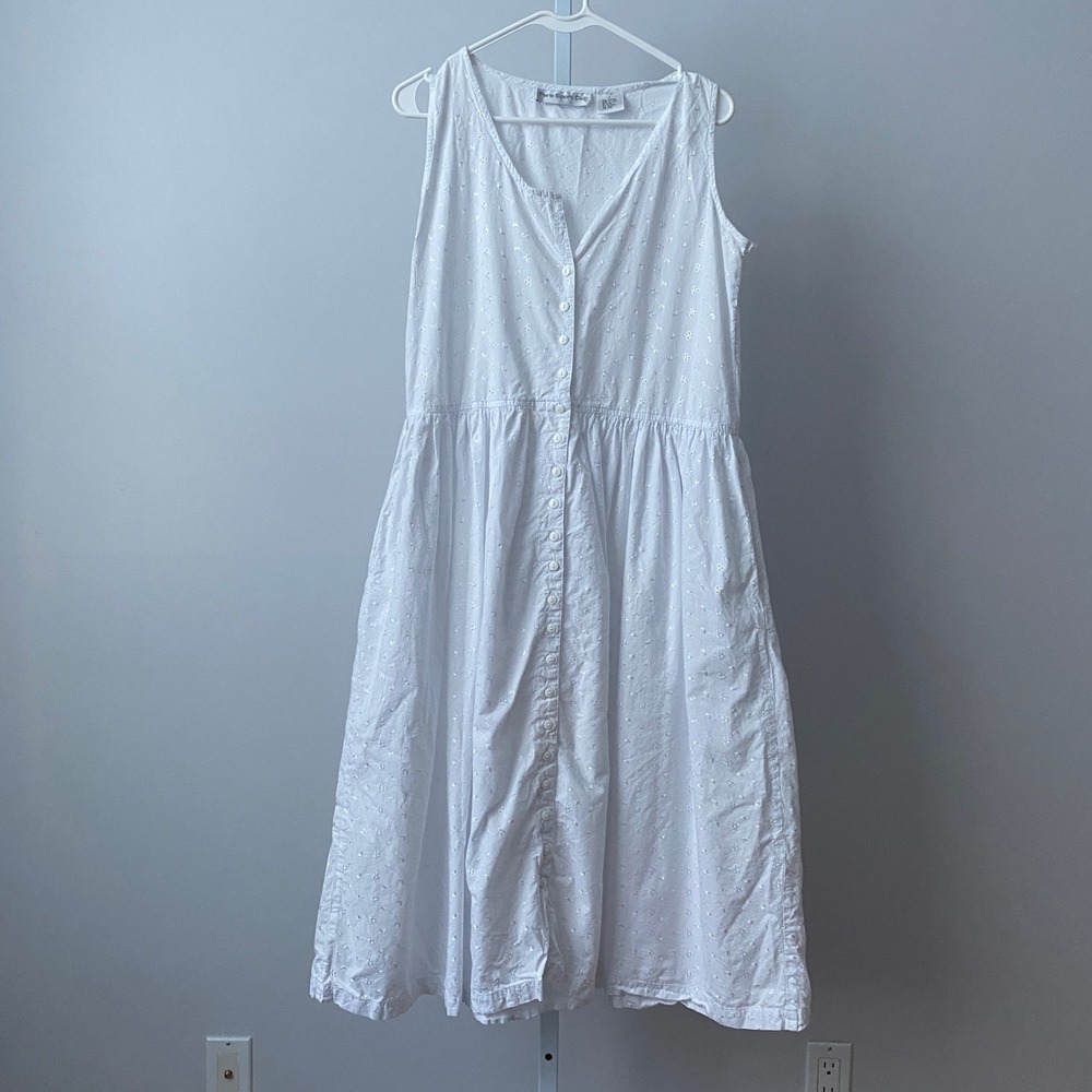 Paris Sport Club Cotton Boho Coastal Prairie Eyelet Button Midi Dress 7 White